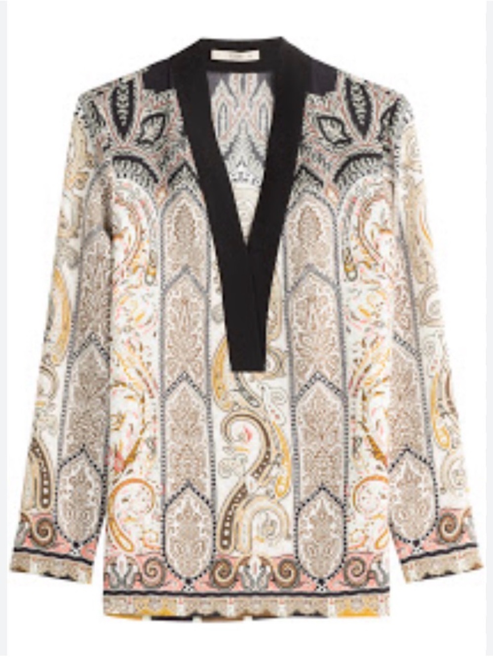 Etro Multicolor Paisley V-Neck Blouse with Black Trim